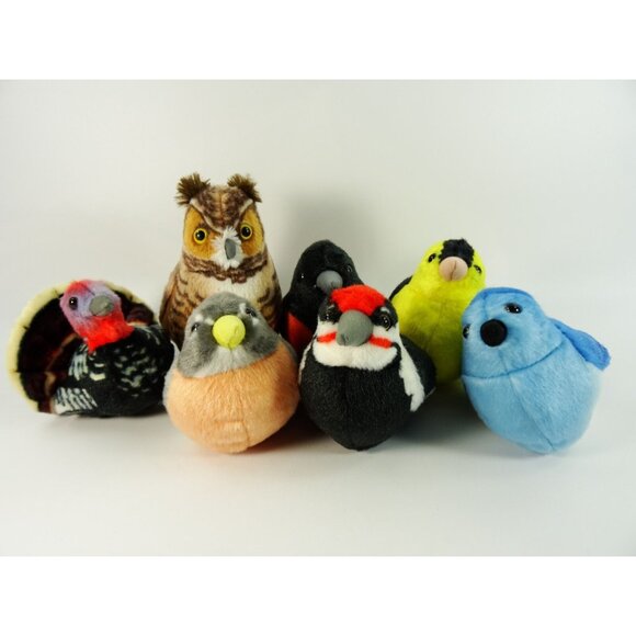 Wild Republic Birds Plush Lot Turkey Owl Bluebird Goldfinch Robin - Picture 2 of 16